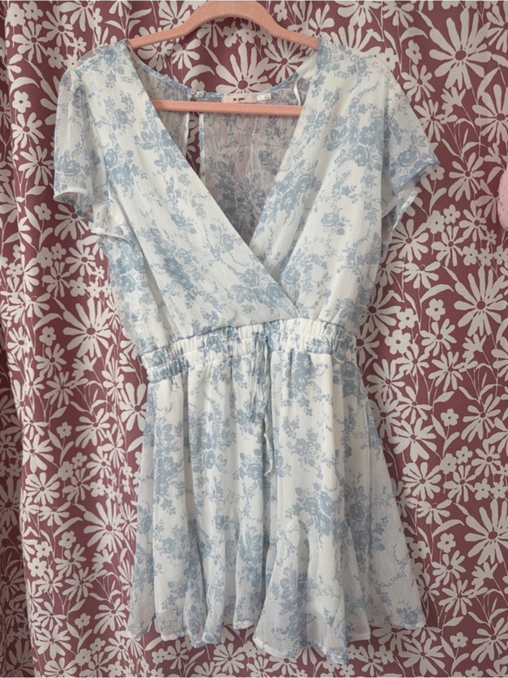 miami Light Blue and White Floral Wrap Romper